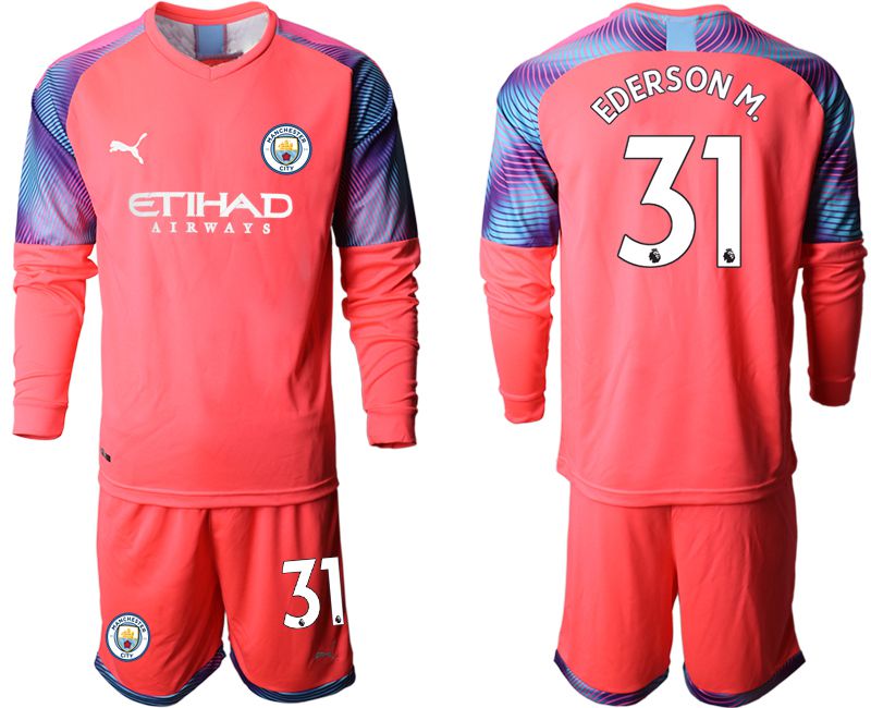 Men 2019-2020 club Manchester City pink goalkeeper long sleeve #31 Soccer Jerseys
